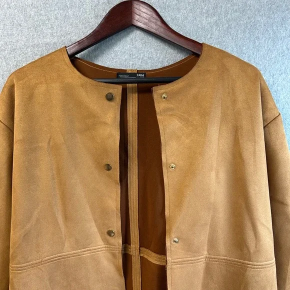 ZARA Faux Fur Faux Suede Jacket Coat Brown Tan Super Soft Womens Size‎ Medium - Picture 7 of 16